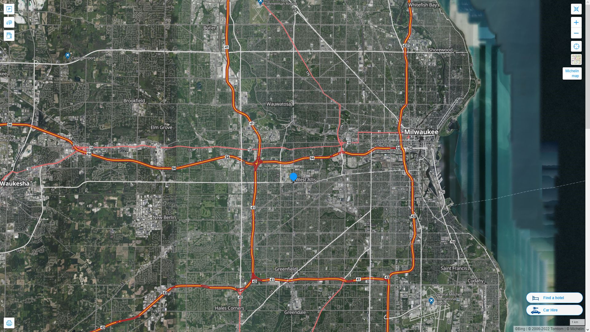 West Allis Wisconsin Highway and Road Map with Satellite View